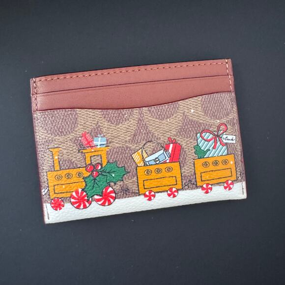 Coach Holiday Essential Card Case In Signature Canvas With Train CY305 - Picture 1 of 4